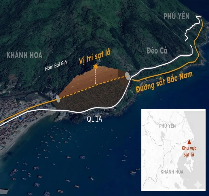 1. Vị trí sạt lở hầm đường sắt Bãi Gió - Khánh Hòa (2024)